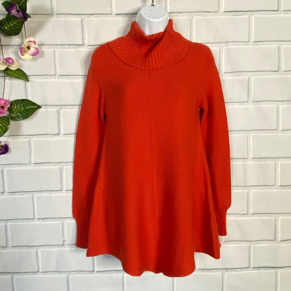 Renuar Orange Knit Cowl Neck Flare Sweater - Picture 2 of 8